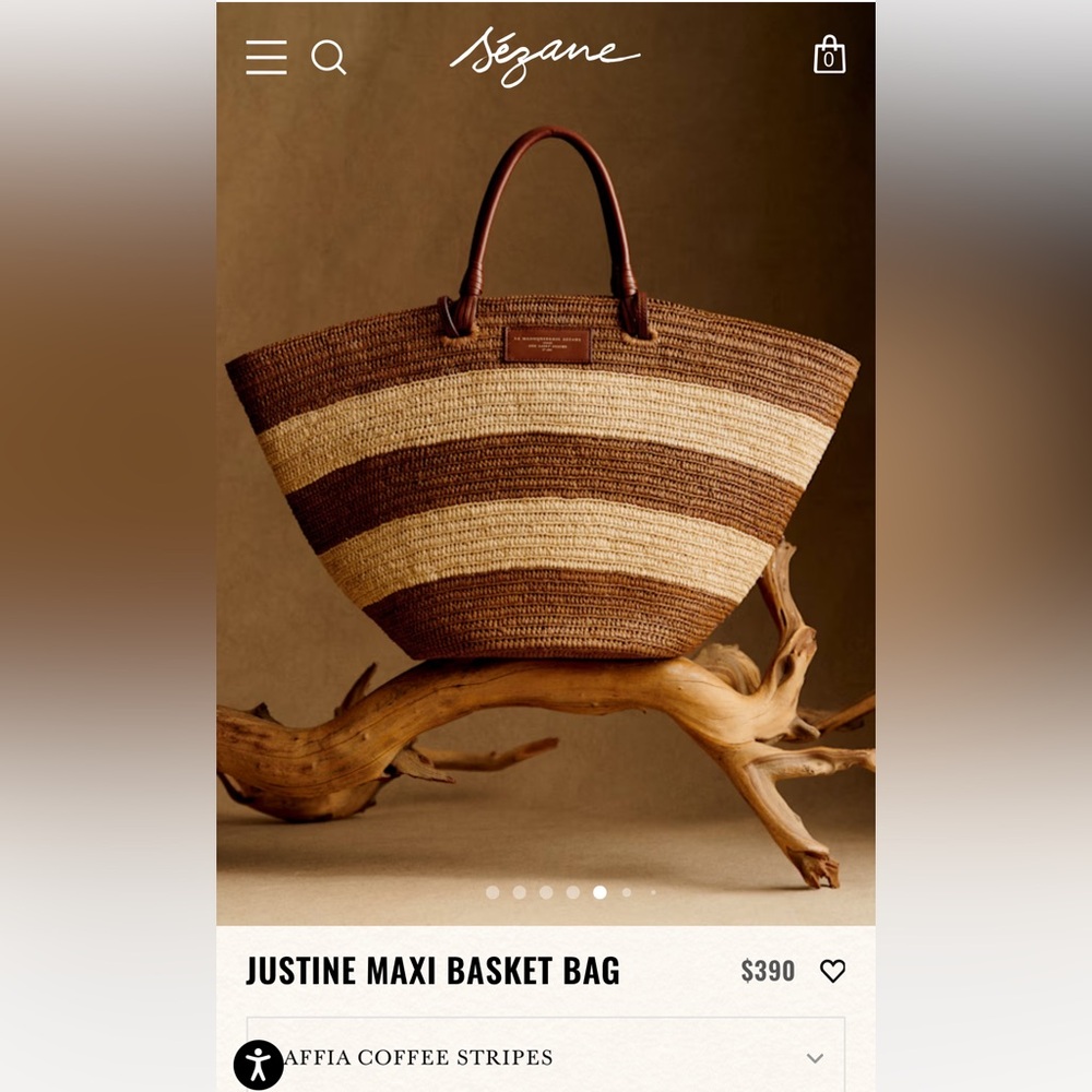 Sezane Raffia Striped Tote - Brown and Tan